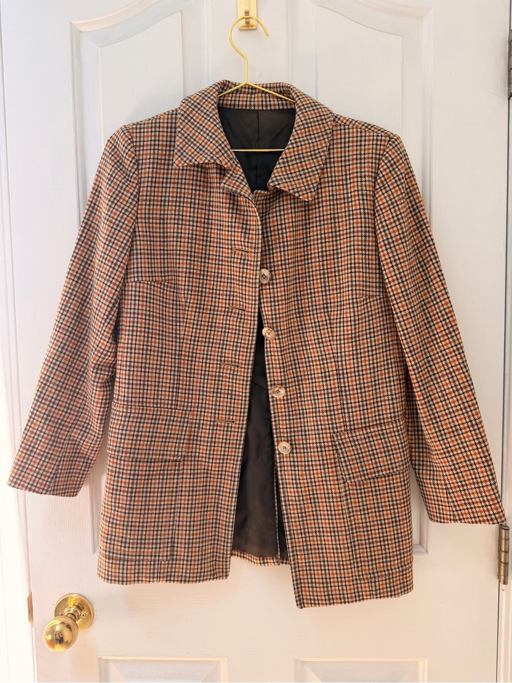 M/L Burberrys Vintage Plaid Button-Front Brown/Black Checked Coat
